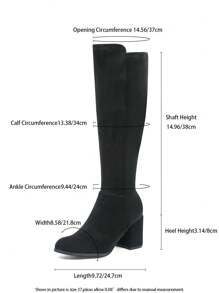 Comfortable Suede Over-The-Knee Boots, Classic All-Match Fashionable Perfect With Black Dress Ladies Round Toe Side Zipper Boots,Match Any Dress Black Chunky Heel Equestrian Knee-High Boots For Women