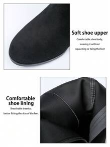 Comfortable Suede Over-The-Knee Boots, Classic All-Match Fashionable Perfect With Black Dress Ladies Round Toe Side Zipper Boots,Match Any Dress Black Chunky Heel Equestrian Knee-High Boots For Women