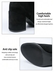Comfortable Suede Over-The-Knee Boots, Classic All-Match Fashionable Perfect With Black Dress Ladies Round Toe Side Zipper Boots,Match Any Dress Black Chunky Heel Equestrian Knee-High Boots For Women