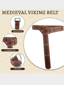 文艺复兴时期腰带袋中世纪腰带海盗维京人芬里尔压花 PU 皮革带扣腰带文艺复兴时期配饰 - A - 查看 6