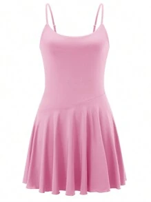 Women's Mini Skater Dress Sleeveless Spaghetti Strap Scoop Neck Flowy Dress Summer Party Dress