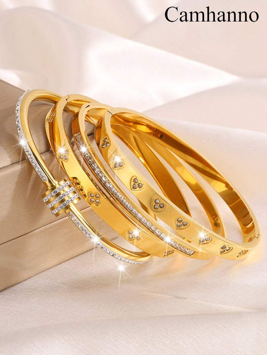 Camhanno Conjunto de 4 peças empilháveis, requintados e modernos, de aço inoxidável, com coração e quatro folhas em relevo, adequado para presentear namoradas durante os feriados, dia dos namorados, mãe, mãe, dia das mães, presente