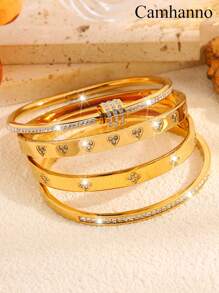 Camhanno Conjunto de 4 peças empilháveis, requintados e modernos, de aço inoxidável, com coração e quatro folhas em relevo, adequado para presentear namoradas durante os feriados, dia dos namorados, mãe, mãe, dia das mães, presente