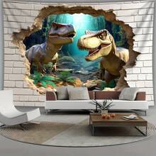 Giant Dinosaur Breaking Through Wall Tapestry - Made Of Polyester Fiber, No Installation Required, Suitable For Living Room, Bedroom, Office Decor And Party Background - Multicolor - View 2