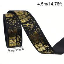 1Pc, Graduation Ribbons, 14.76/29.53/147.64 Ft 5 /10/50Yards/Roll Black Gold Congrats Grad Ribbon Class Of 2025 Ribbons For Graduation Lie Gift Wrapping Flower Bouquet Wrapping Graduation Party Decoration - Multicolor - View 15