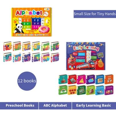 beartale 1 盒，12 本书，早期学习基础，Abc 字母表，儿童早期学习主题，学龄前儿童玩具，学校用品，具有 CPC 认证的安全，图片生动，小尺寸适合小手，圣诞节、新年和生日的完美礼物。