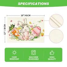 1pc/4pcs Easter Bunny Carrot Egg Linen Placemats, 12"X18" Seasonal Kitchen Dining Table Decor For Party, Home Decoration