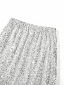 Women's Sequins Long Skirts Low Waist Party Skirts Spring Summer Casual Skirts Streetwear - 銀灰色 - 查看 4