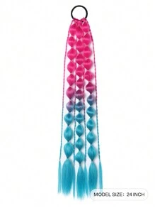 1pc Lantern Bubble Ponytail Extension 24" Ombre Bubble Ponytail Twist Braid With Elastic Band For Girls Kids Hair - Two-Tone - View 2