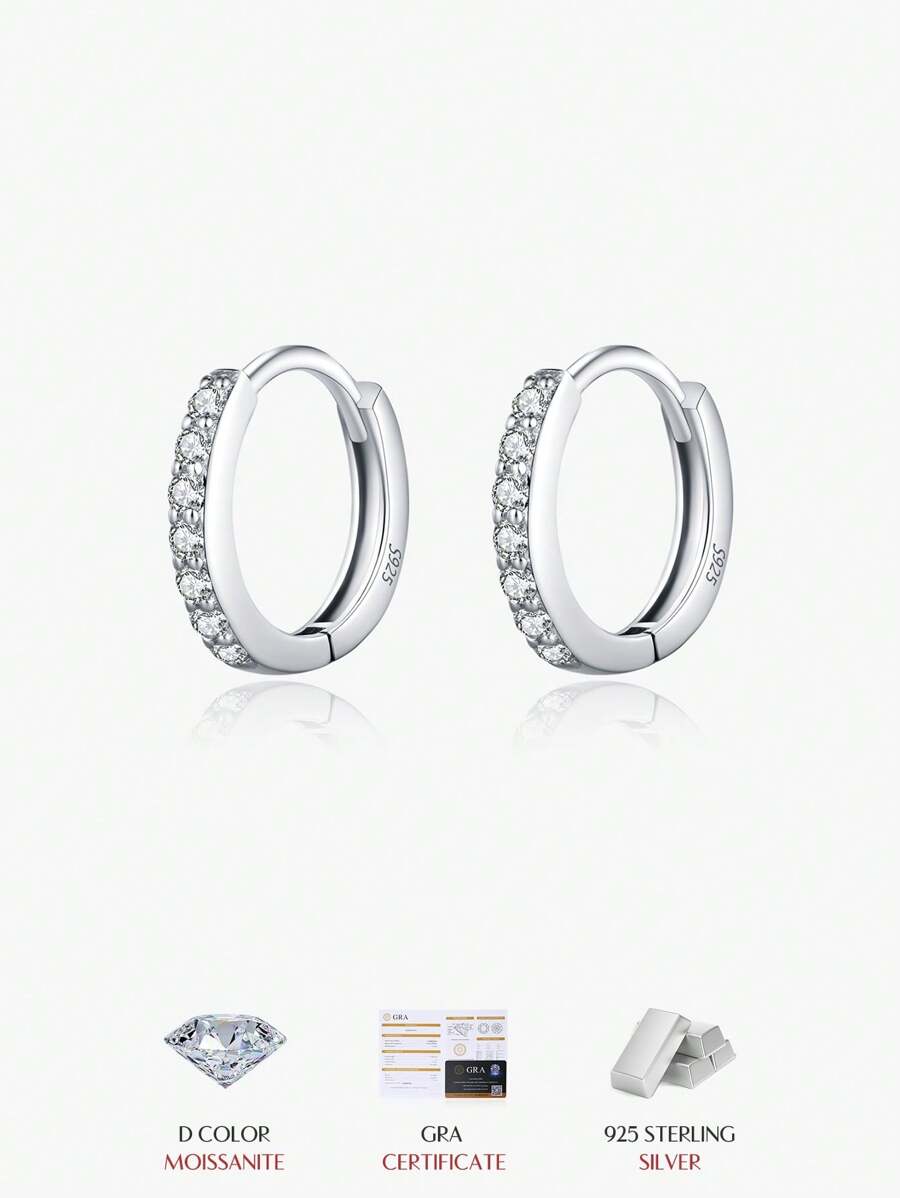 Bông tai MODIAN D đính đá Moissanite lấp lánh, bạc sterling 925, kiểu dáng cổ điển sáng bóng, trang sức tinh tế dành cho nữ. - Bạc - Xem 1