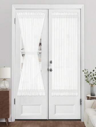 1pc White Curtain Panel With Rod Design, Easy Installation, Suitable For Living Room, Bedroom, Dining Room, Kitchen, Window Divider To Block UV Rays, Dust-Proof, No-Drill