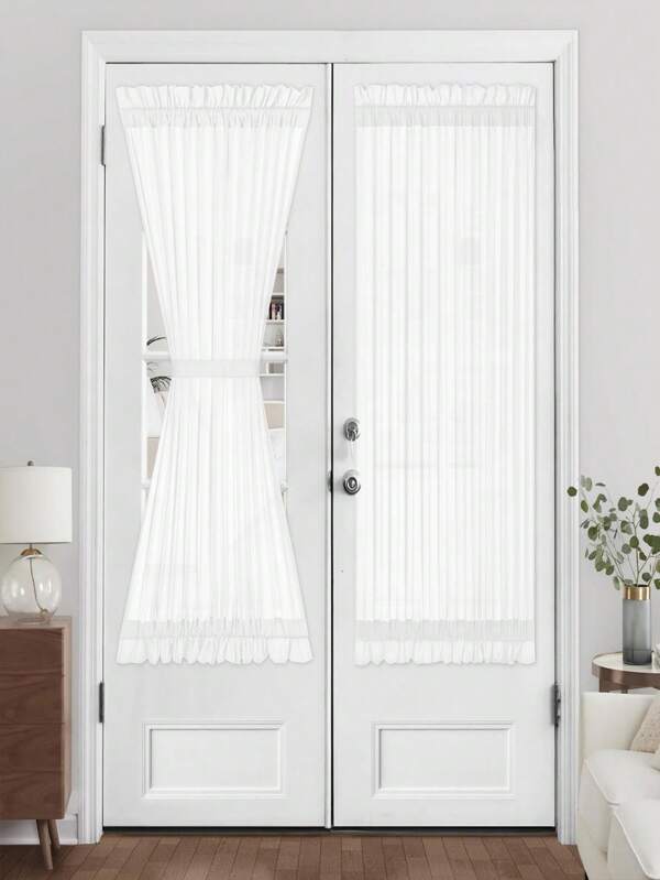 1pc White Curtain Panel With Rod Design, Easy Installation, Suitable For Living Room, Bedroom, Dining Room, Kitchen, Window Divider To Block UV Rays, Dust-Proof, No-Drill