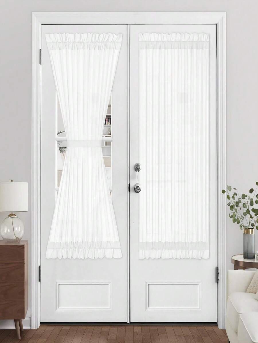 1pc White Curtain Panel With Rod Design, Easy Installation, Suitable For Living Room, Bedroom, Dining Room, Kitchen, Window Divider To Block UV Rays, Dust-Proof, No-Drill - White - View 1