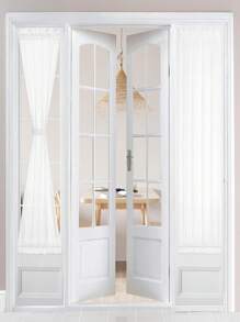 1pc White Curtain Panel With Rod Design, Easy Installation, Suitable For Living Room, Bedroom, Dining Room, Kitchen, Window Divider To Block UV Rays, Dust-Proof, No-Drill - White - View 3