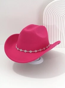 1pc Women's Solid Color Diamond Shaped Sequined Decoration Western Cowboy Hat, Elegant Casual Small Hat Suitable For Daily Use, Travel, Parties And Jazz Boho Cowboy Hat Cowgirl Hat Halloween