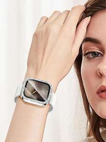 Compatible With Apple Watch Case With Hd Ultra-Thin Tempered Glass Screen Protector, Double Row Of Sparkling Crystal Rhinestone Rhinestones, Drop-Proof And Scratch-Resistant Hard Pc Ultra-Protective Cover, Compatible With Apple Watch Series 11/10/9/8/7/6/5/4/Se, 40/41/42/44/45/46mm Protective Case For Women