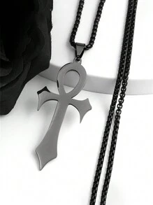 Gothic Egyptian Cross Key Of Life Necklace, Stainless Steel Black/Gold/Silver Religious Pendant Necklace, Gothic Jewelry, Holiday Gift - Multicolor - View 1