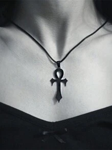 Gothic Egyptian Cross Key Of Life Necklace, Stainless Steel Black/Gold/Silver Religious Pendant Necklace, Gothic Jewelry, Holiday Gift - Multicolor - View 7