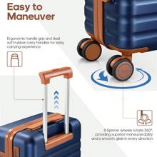 Luggage Sets 5 Piece,Polycarbonate Hardside Carry On Suitcase Set With Spinner Wheel TSA Lock, Suitcase Set With Travel Bag For Women Men (Beige, 5 Piece Set) - 藍色 - 查看 2