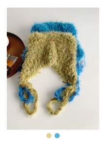 1 件新款可爱白色猫耳针织帽，保暖仿貂皮草衬里，百搭编织耳罩式女帽，秋冬款 - 彩色 - 查看 11