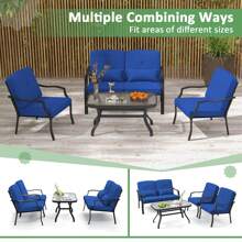 Homasis 2 PCS Patio Metal Chairs Outdoor Dining Seat Heavy Duty W/ Cushions Garden Blue - Blue - View 8