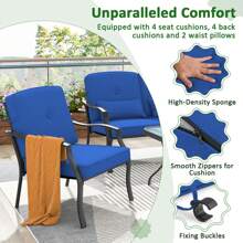 Homasis 2 PCS Patio Metal Chairs Outdoor Dining Seat Heavy Duty W/ Cushions Garden Blue - Blue - View 7