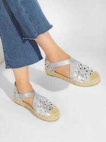 Women's Vacation Woven Thick Sole Hollow-Out Slip-On Shoes Stylish Sandals Summer Sandals For Women - Silver - View 1