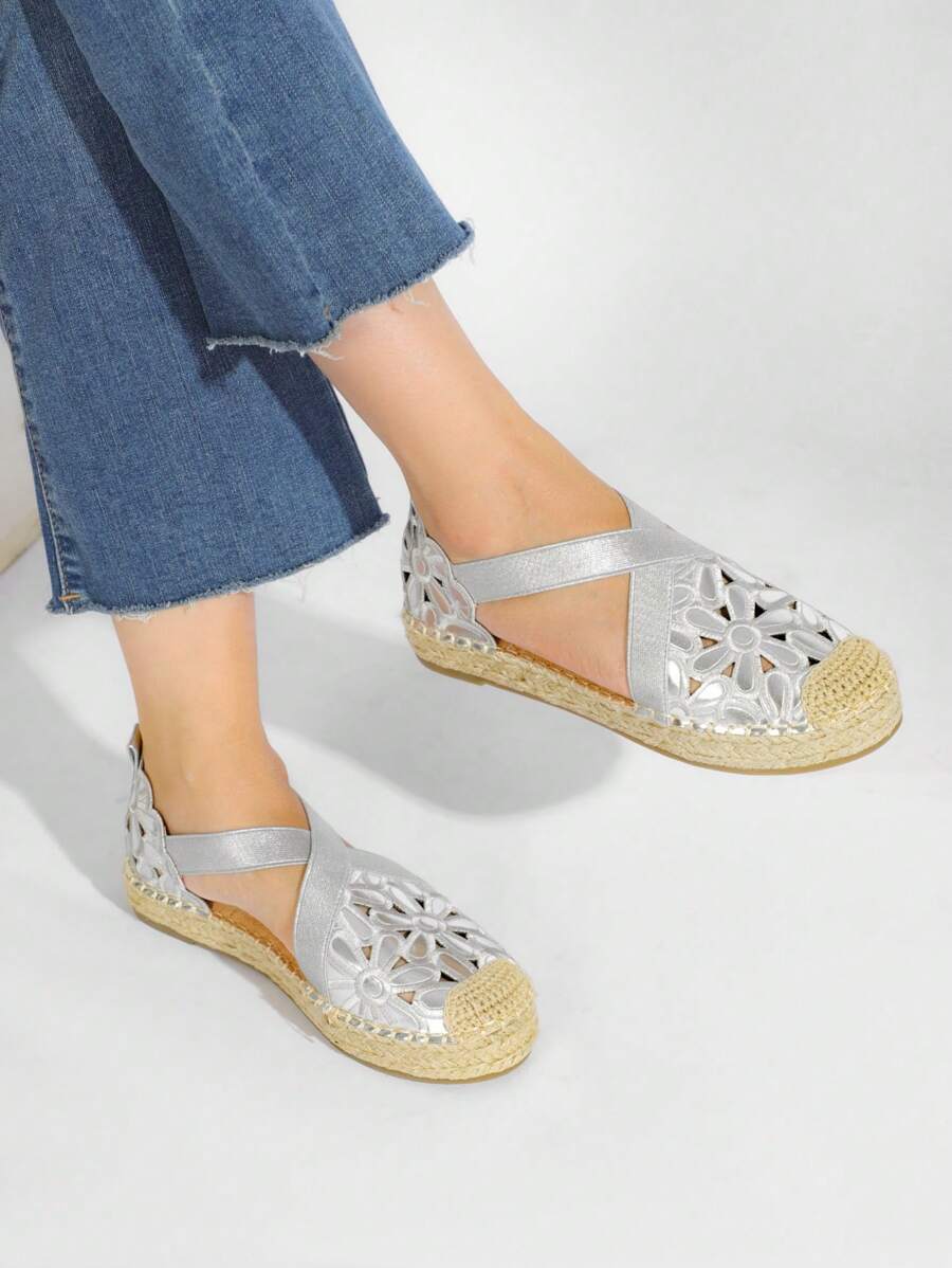 Women's Vacation Woven Thick Sole Hollow-Out Slip-On Shoes Stylish Sandals Summer Sandals For Women - Silver - View 1