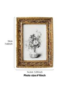 1 Stück Vintage Goldharz Fotorahmen, warme goldene Heim Tischdekor Bilderrahmen, horizontal & vertikal verwendbar, Schlafzimmer, Arbeitszimmer, Bürotisch Foto Dekoration