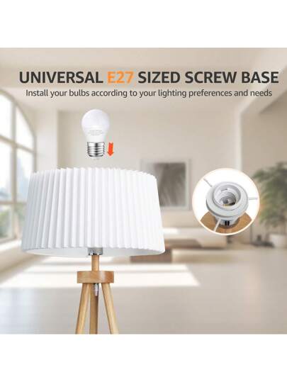 1pc Vintage Wooden Leg Vloer Lamp Foldable Wit Linen Lampshade, Foot Switch, Compatible E27 Bulb (Max 60W), Nordic Living Room Bedroom Lighting view 6