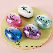 1pc Customized Multi-Color Starry Sky Egg Shape Plastic Massage Hair Comb, Anti-Tangle Smooth Hair Brush - Multicolor - View 3