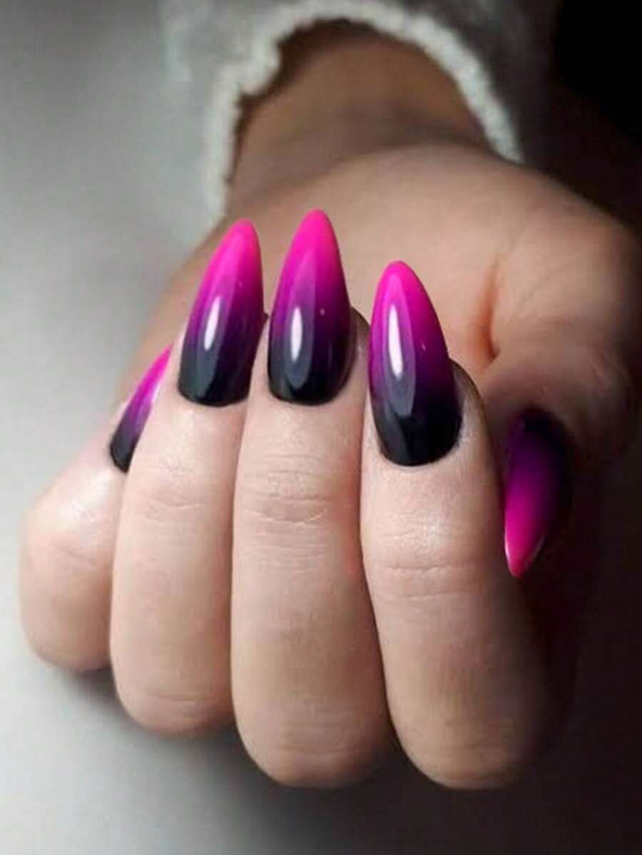 Babyboomer Nails 24 件长杏仁渐变尖头按压指甲长完美贴合亚克力指甲假指甲套装，包含：1 件果冻胶和 1 件指甲锉，Babyboomer 指甲适合女性和女孩日常工作学习和派对使用美甲用品指甲 - 查看 1