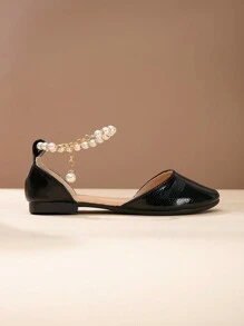 全新夏季时尚尖头平底鞋，适合女孩、青少年和大码女学生休闲户外平底鞋，白色尖头时尚珍珠鞋，舒适休闲鞋 - 黑色 - 查看 2