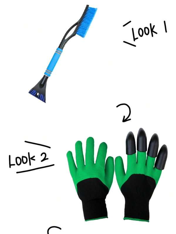 2 pièces Pelle à neige d'hiver + 1 paire de gants, kit d'outils pour le déneigement de la voiture, brosse à neige, grattoir à glace, gants de protection, ensemble d'outils pour déneiger
