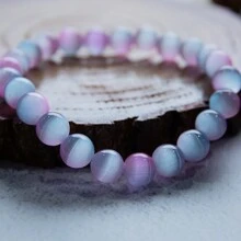 1pc Handmade Gradient Color Charming Colorful Cat's Eye Stone Women's Bracelet Daily Wear Girlfriend Gift - 1pc - View 7