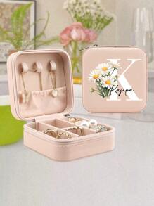 1pc Personalized Name Jewelry Box For Bridesmaids,Personalized Travel Jewelry Box,Birth Month Flower Jewelry Case,Bridal Party Proposal Gift - Baby Pink - View 15