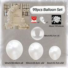 99 件珍珠白泡泡球套装，DIY 半圆形珍珠气球装饰，适用于白色主题派对、婚礼、新娘送礼会、生日派对、派对装饰、情人节装饰、圣诞节 - 珍珠白套裝 - 查看 4