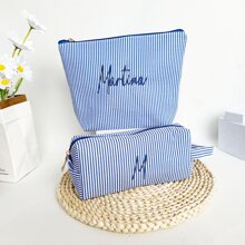 Set de 2 bolsas de cosméticos personalizadas bordadas, organizador de artículos de tocador plegable para viajes, tela con bordado, cierre con cremallera, ligero, estilo casual, lavar a mano, gran regalo, multifuncional, versátil para senderismo/estadio/deportes/escalada, para negocios/viajes/trabajo/oficina, viajes, estudiantes de secundaria, estudiantes universitarios, estudiantes de primer año, estudiantes de segundo año, estudiantes de cursos inferiores, romance delicado, bolsas y equipaje, bolsas de aseo personalizadas