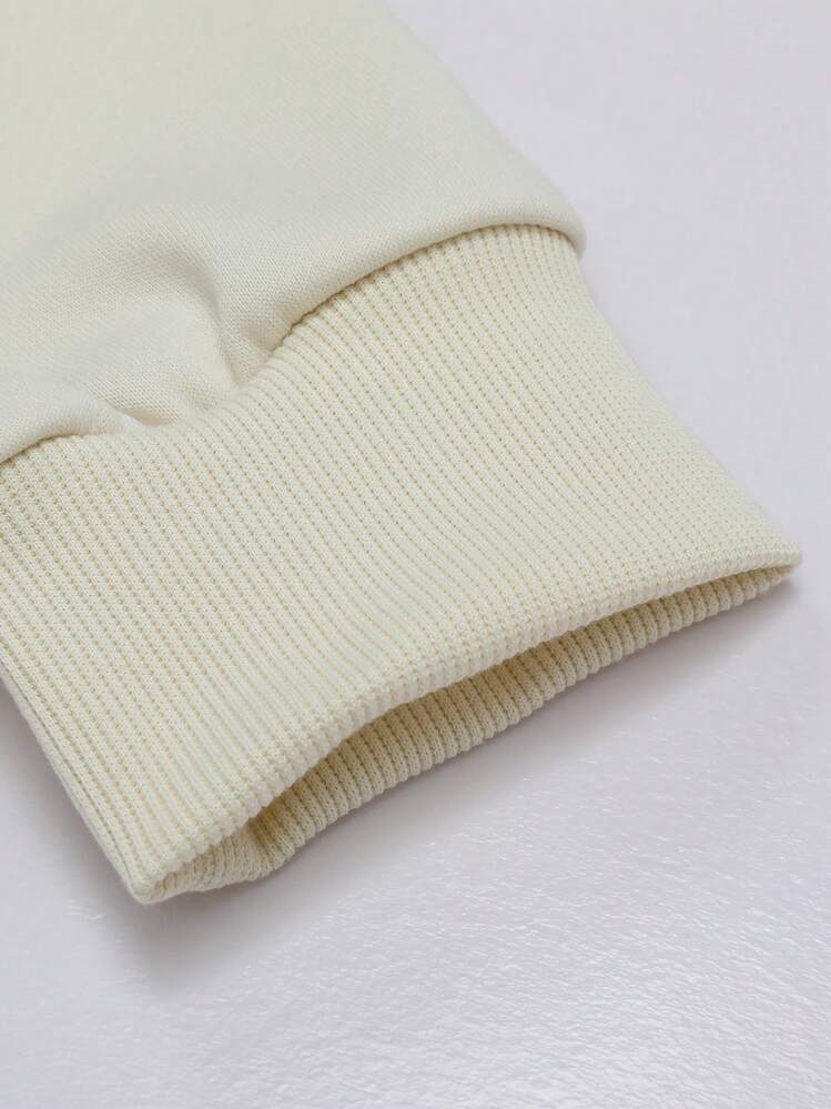 男士印花连帽运动衫，宽松袋鼠口袋套头衫，百搭春秋季节 - 杏色 - 查看 5