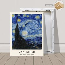 Van Gogh Inspired 3pcs Canvas Wall Art Set - Retro Impressionist Prints, Wood Framed, Perfect For Living Room, Bedroom, Home Office Decor - Blue - View 5