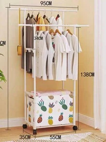 Perchero Para Ropa, Organizador de Ropa con Rueda, Perchero de Doble Barra para Ropa, Estante De Ropa Ajustable De Doble Barra Con Estantes De 3 Niveles, Organizador de Ropa con Ruedas - Negro - Ver 5