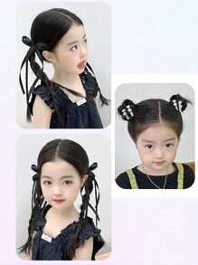 2 件女孩儿童合成头发自然辫子马尾假发带橡皮筋自然时尚芭蕾风格假发辫子发饰，蝴蝶结装饰扭辫马尾假发，