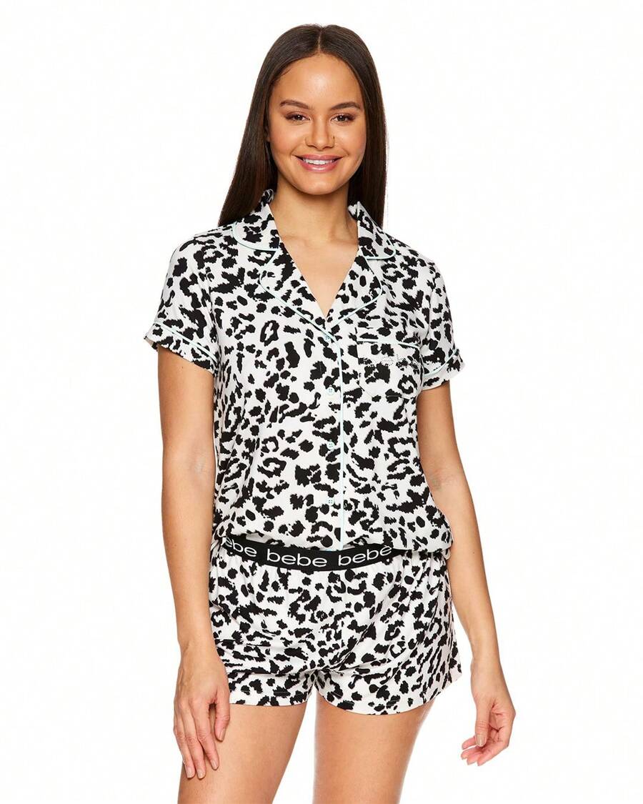 Bebe Pajama Set For Women, Stretch Rayon Knit Short Sleeve PJs For Women Set, Ladies Pajamas Sets - 淺灰色 - 查看 1
