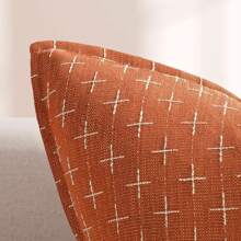 1 件农舍风格提花亚麻抱枕套，简约时尚，适合日常休闲使用