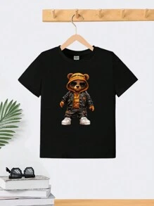 Children's Set B  Boy Bear Hip Hop T-Shirt And Bermuda Shorts Children's Clothing Male Summer - 黑色 - 查看 2