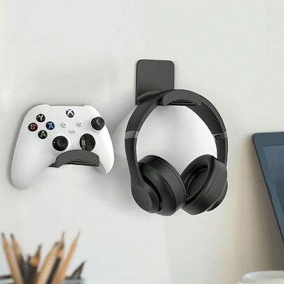 6 件创新且易于安装的壁挂式无孔耳机支架 - 无钻石设计，时尚，适合办公室使用和游戏，实用挂钩