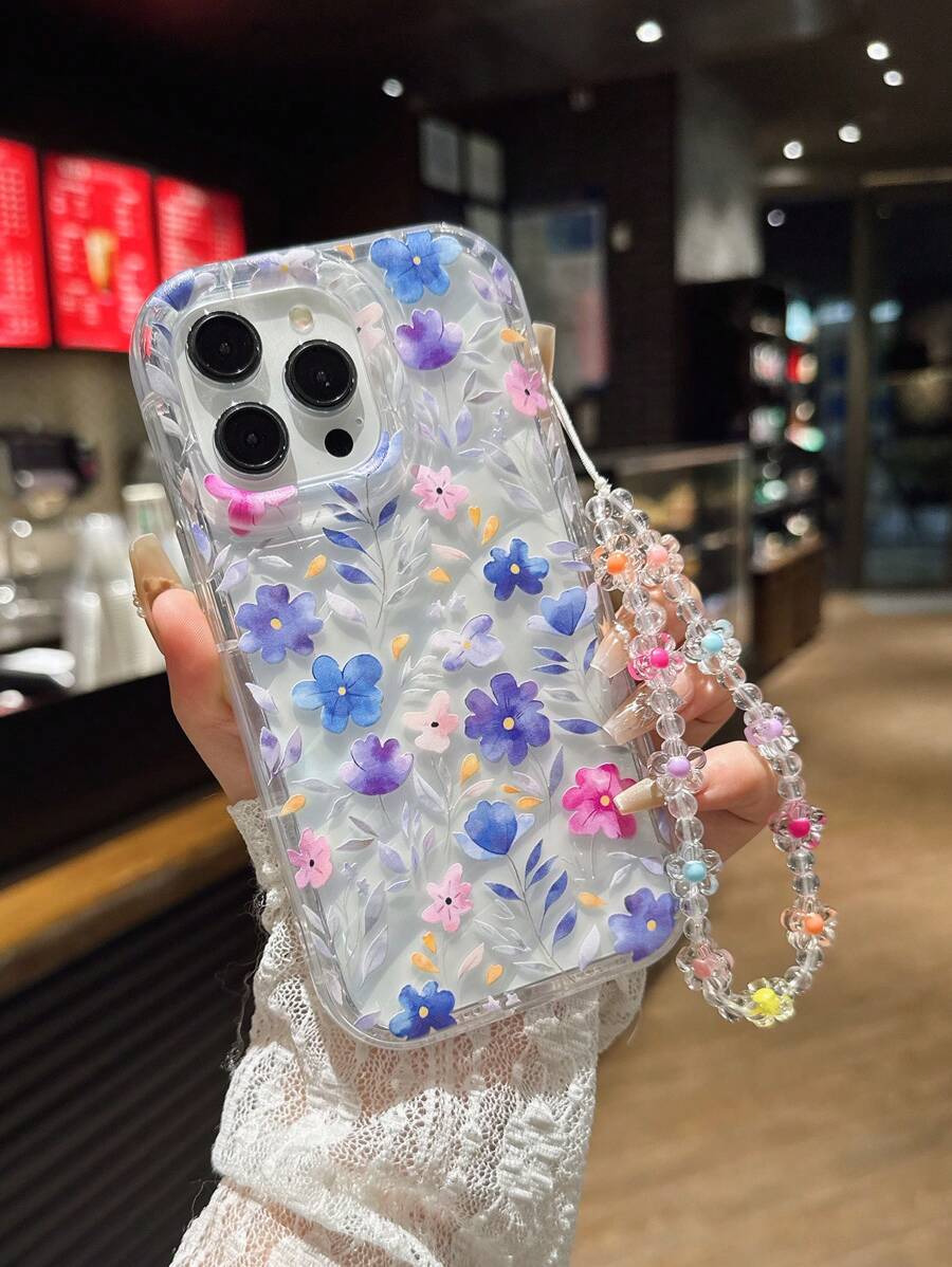 Watercolor Blue & Purple Ditsy Floral Design Wave Pattern Phone Case - TPU Protective Cover Compatible With Iphone 16ProMax/11/12/13/14/15 Series, Pro Max, Plus, Xr - Perfect Gift For Boyfriends & Girlfriends - Clear - View 1