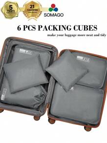 Somago Packing Cubes 6 Set Compression Space Saving Organizers For Suitcases And Luggage With Clothes Shoes Cosmetics Toiletries Storage Bags Travel Essentials - Grey - View 2