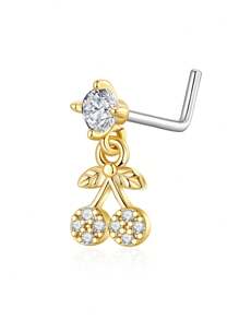 1/9/18 Pcs Heart & Flower L-Shaped 18K Gold Plated Copper Zirconia Nose Stud/Hoop Nose Rings, Suitable For Women's Daily Wear And Gift - Multicolor - View 23
