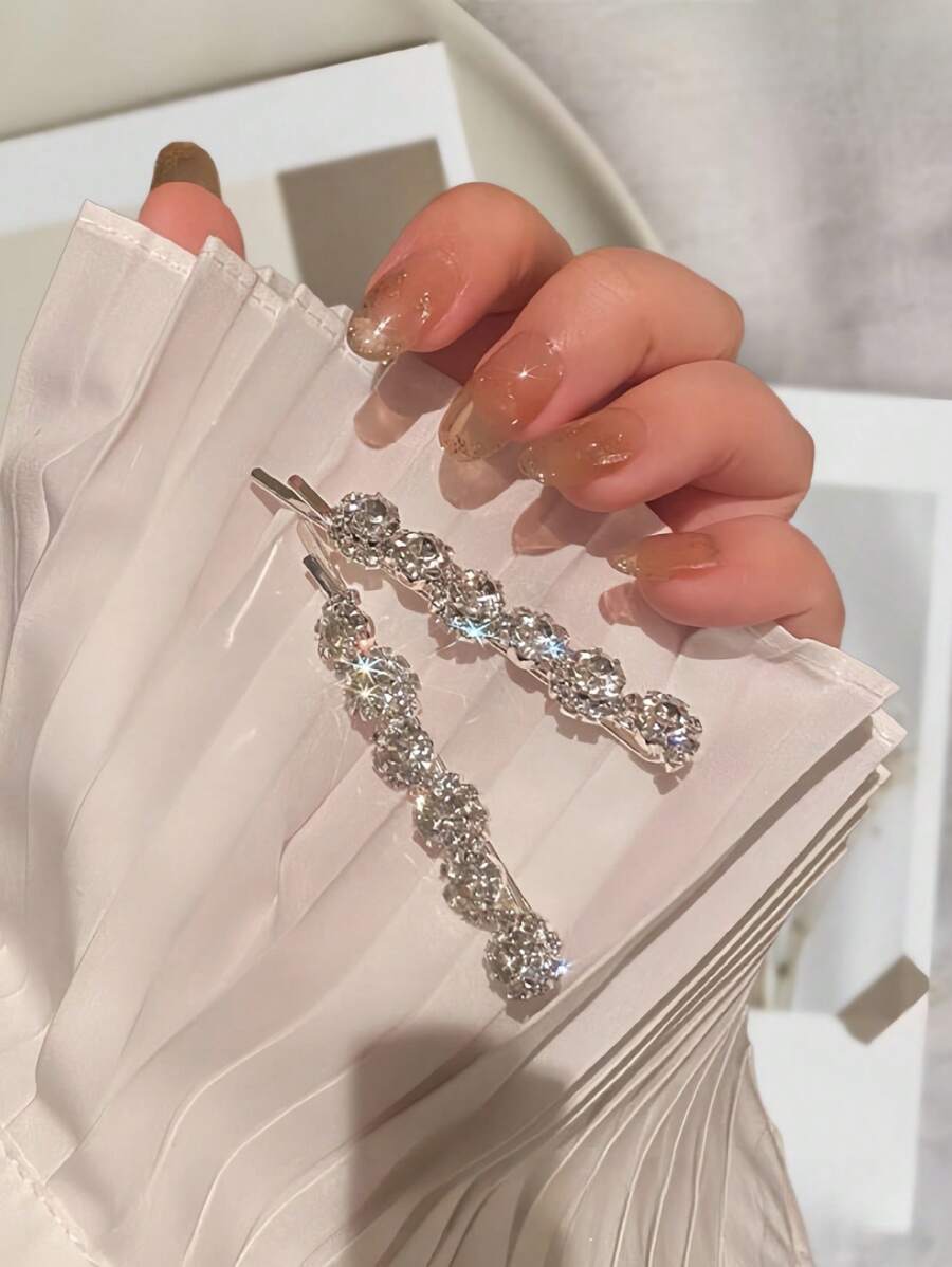 6 件套全水晶发夹，女士闪光发夹，适合舞会、音乐节、派对、夜总会、日常佩戴爪夹 - 銀色 - 查看 1